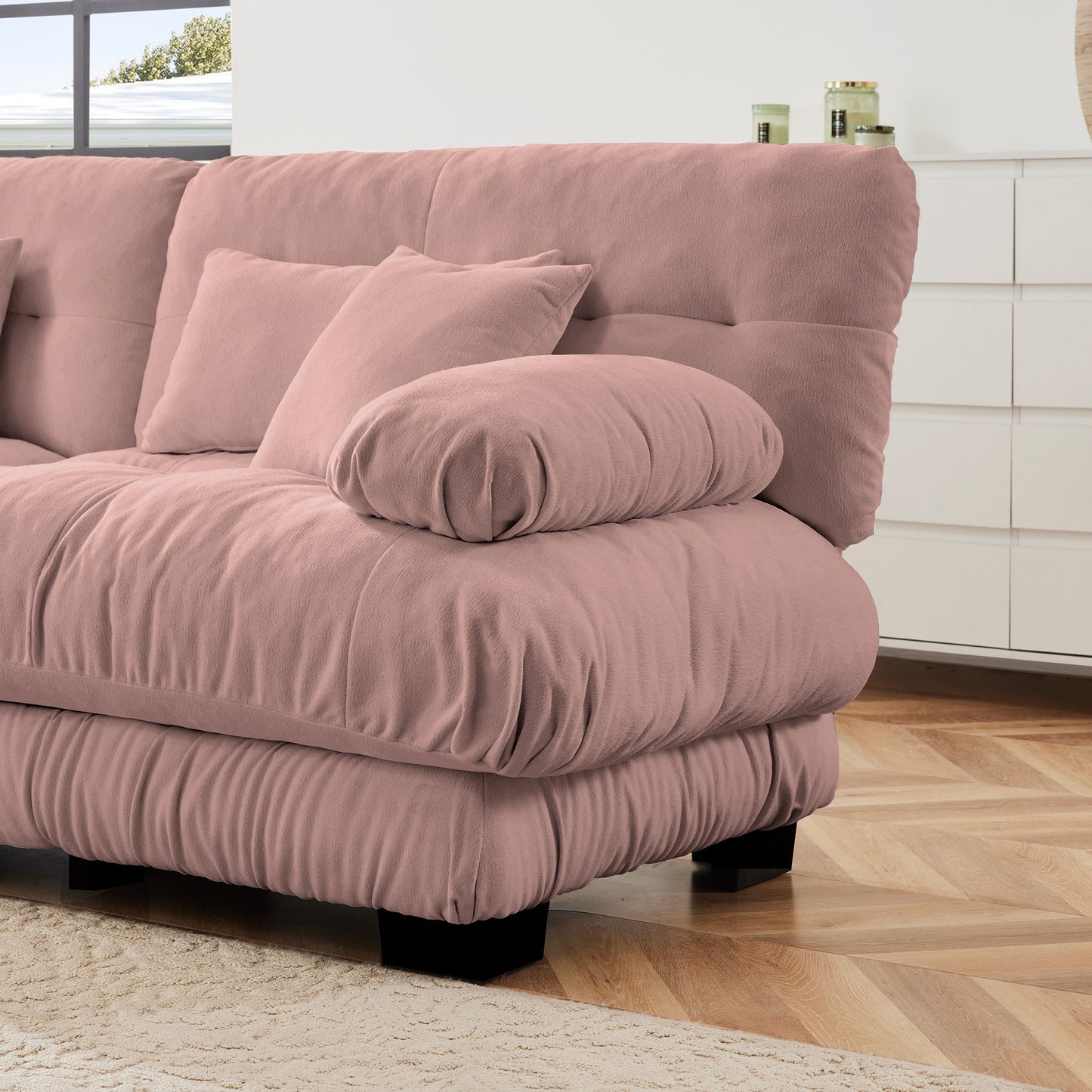 NEW Chenille Pink Cloud 2 Seater Sofa Couch with 2 Lumbar Pillows and 2 Throw Pillows
