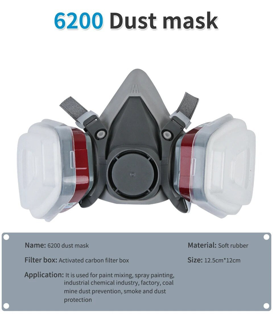 NEW Original 6200 Reusable Respirator Half Face Cover Gas Mask with Fog-proof Glasses For Painting Spray Polishing Work Safety Smoke