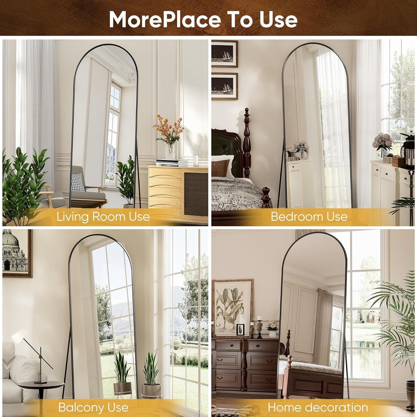 NEW 71 Inch Full Length Arched Floor Mirror Black Freestanding