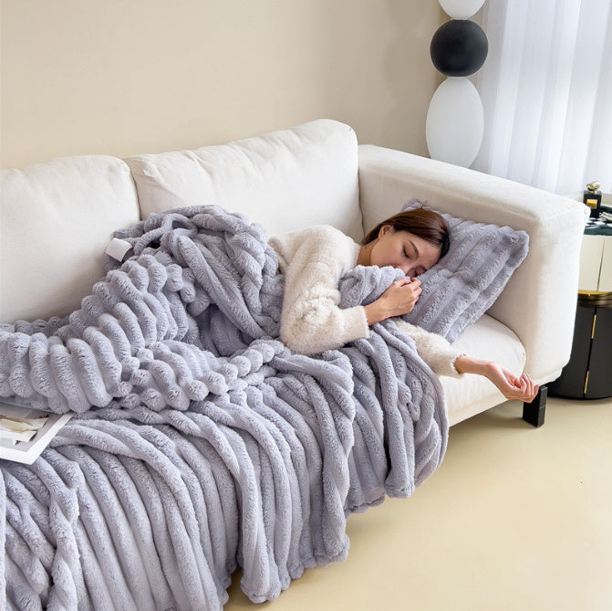 NEW Soft Wind Bubble Velvet Blanket Warm Solid Rabbit Fur Blankets Double-sided Thickening Cover Throw Warm Fur Blanket