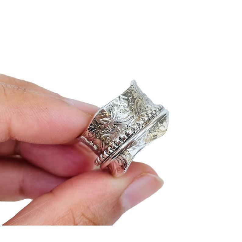 NEW Carved Decompression Rotatable Wide Face Ring Retro