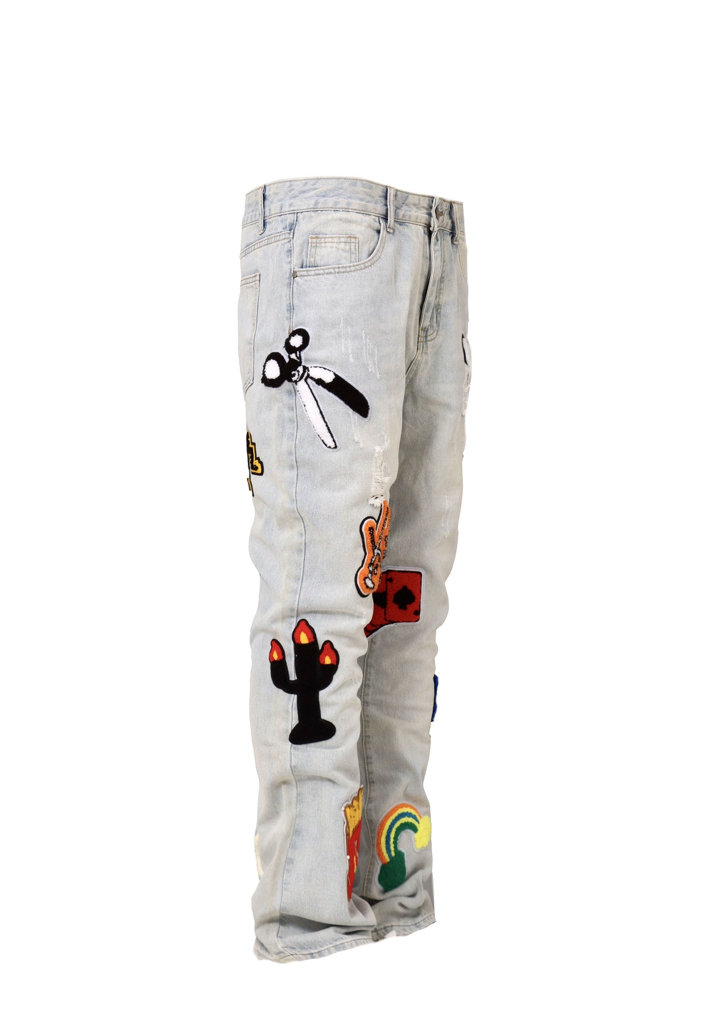 NEW Light Color Irregular Towel Embroidered Slim Straight-leg Denim Trousers