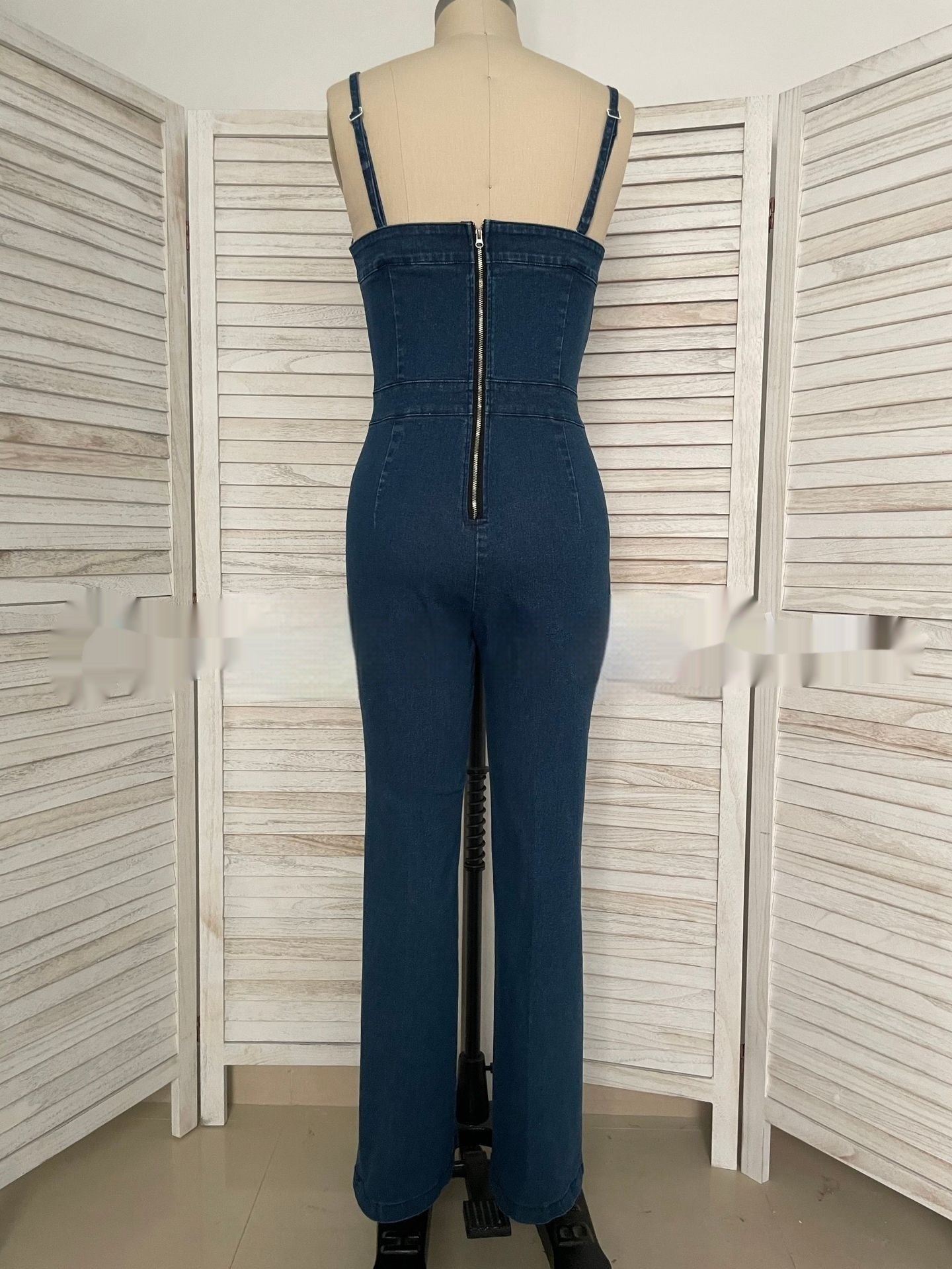 NEW Women Sleeveless Denim Jumpsuit V Neck Wide Leg Flared Jumpsuit High Waist Back Zipper Slim Fit Denim Jumpsuit Jeans Overalls