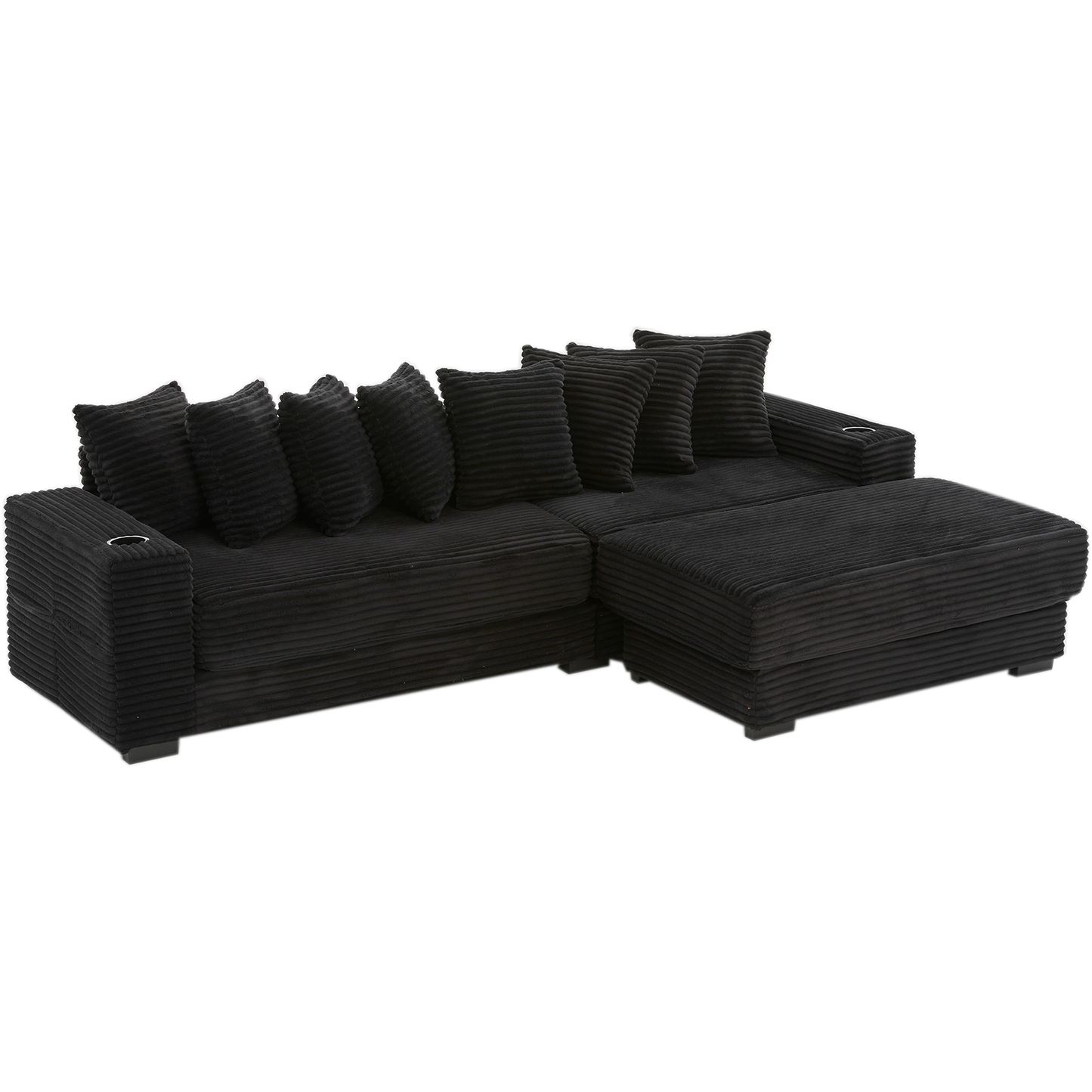 NEW Modular L Shaped Black Corduroy Fabric Sectional Sofa Couch