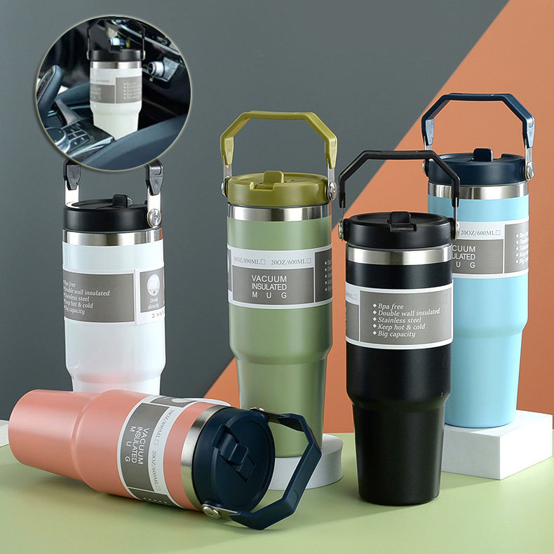 NEW Portable Car Cup Stainless Steel Cup Travel Sports Water Bottle With Handle Cover Coffee Tumbler Cup
