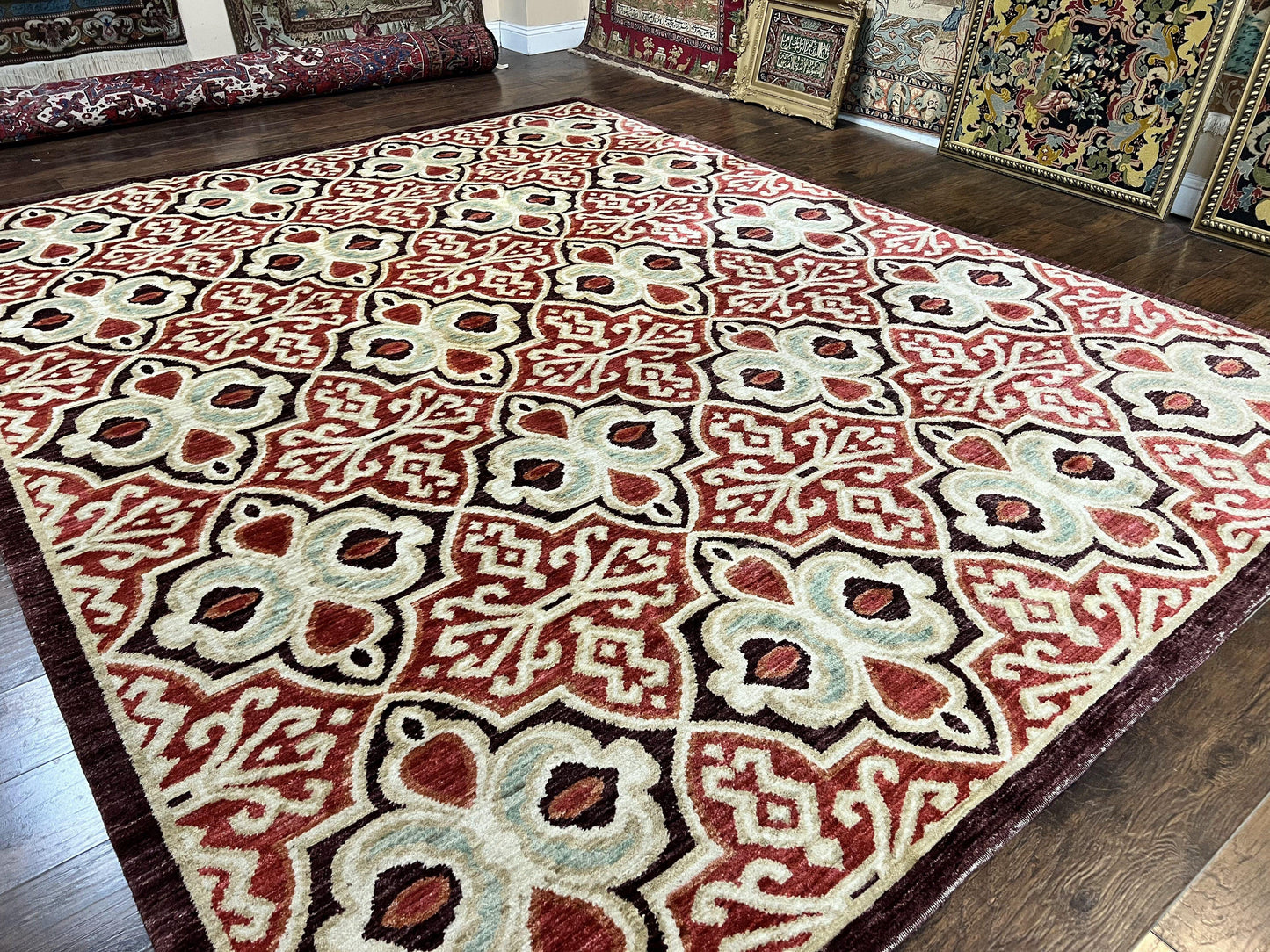 USED Portuguese Rug 9x12, Vintage Carpet, Handmade Wool Rug