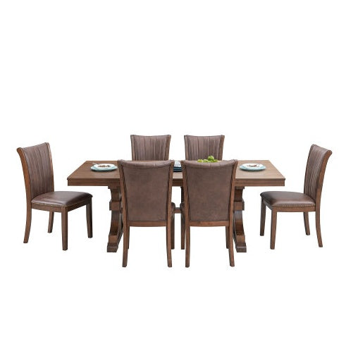 NEW 78.74 Rectangular Rubber Wood Dining Table For 6-8 With Wooden Trestle Pedestal Base Mid Century Modern Kitchen Wooden Table Dinner Table For Dining Room, Living Room ,OAK