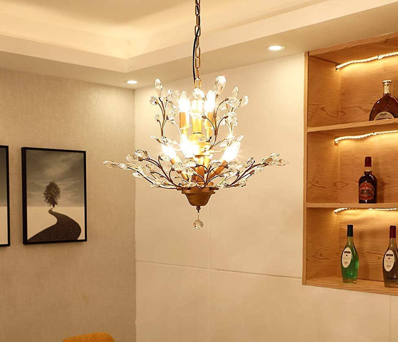 NEW Gold Three Light Crystal Chandelier Ceiling Fixture With Adjustable Chain