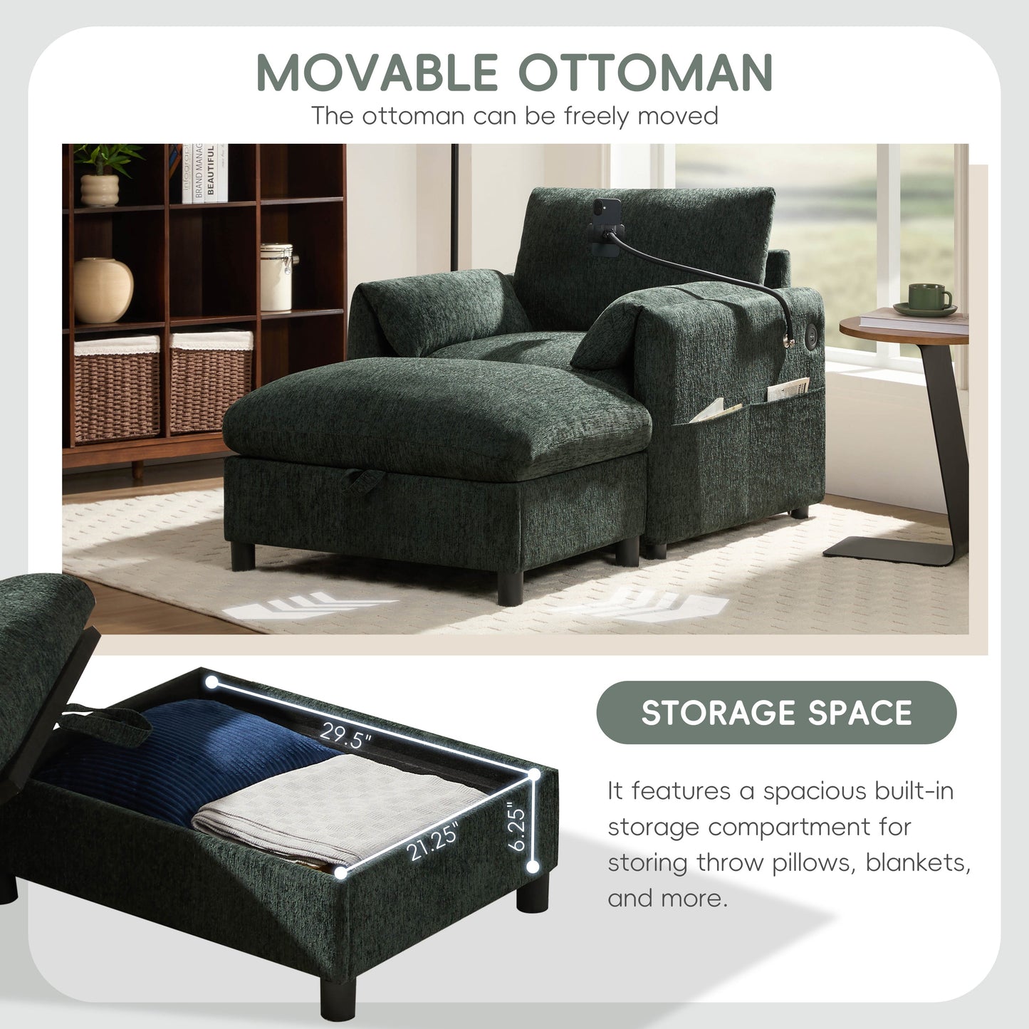 New Chenille Wide Seat Chaise Lounge