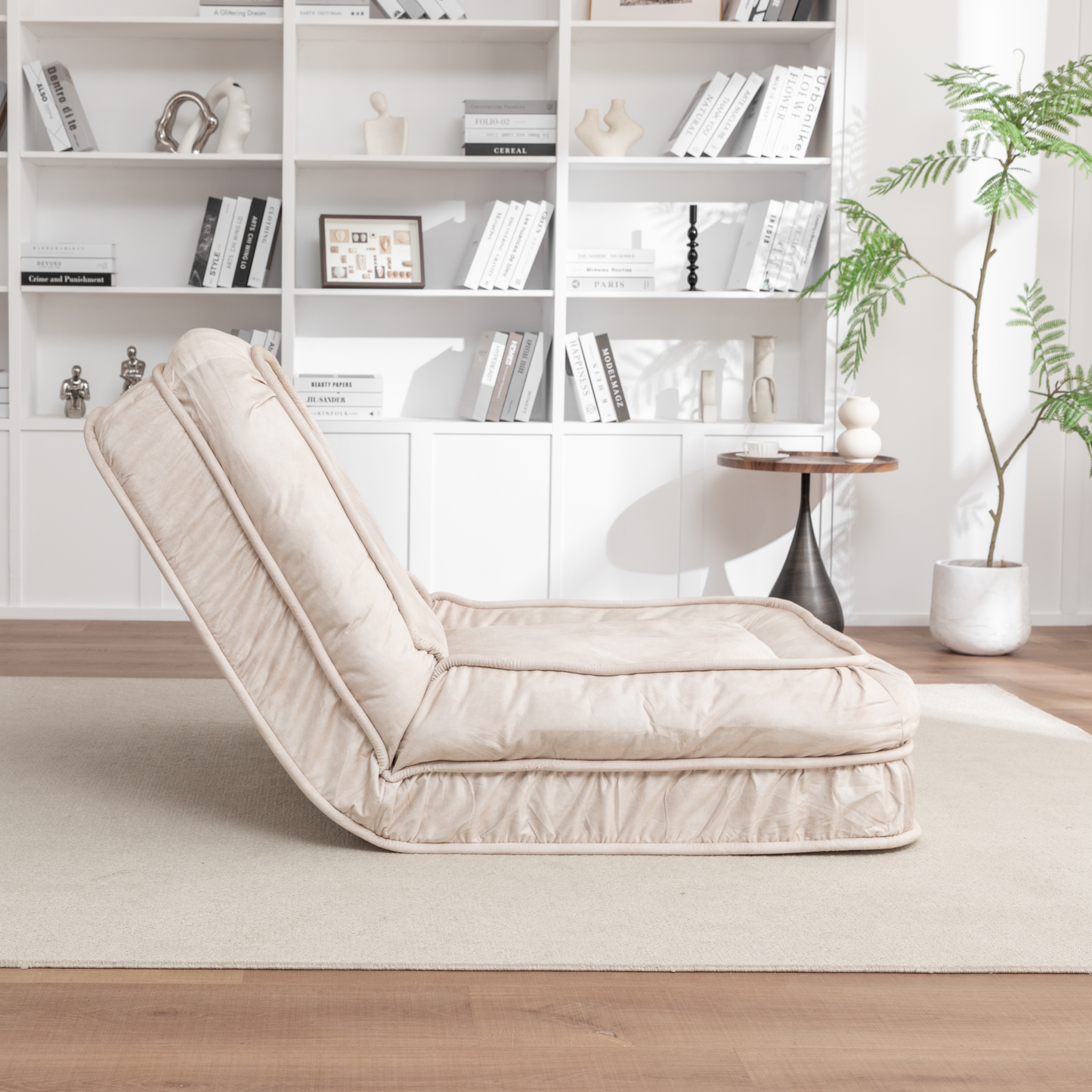 NEW 5 Adjustable Position Beige Velvet with Foam and Iron Upholstered Dog Bed for Adults and Pets - Bean Bag Floor Sofa with Massage Pillow & 2 Soft Pillows