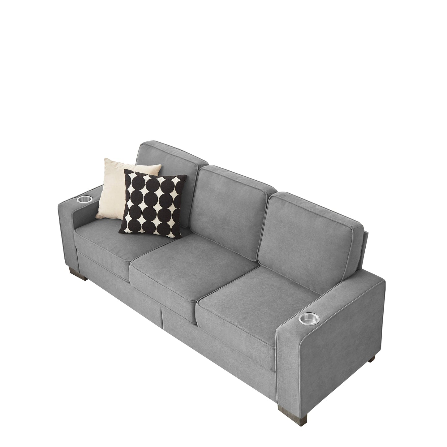 NEW Modern Snow Fleece Fabric 3-Seater Sofa with Cup Holders in Gray