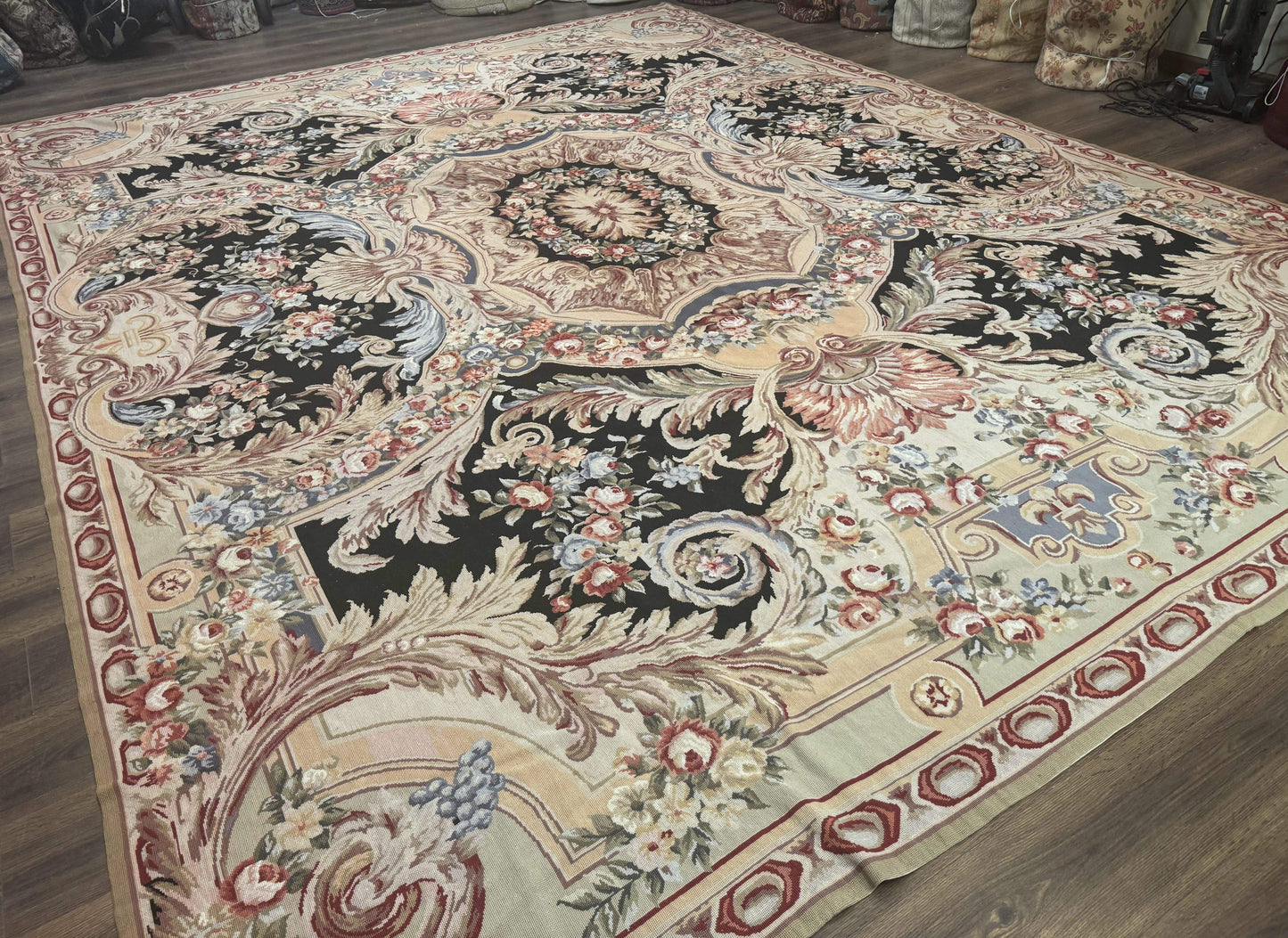 USED Wonderful Needlepoint Rug 10x14, Large Aubusson Carpet, Floral, Elegant, European Design