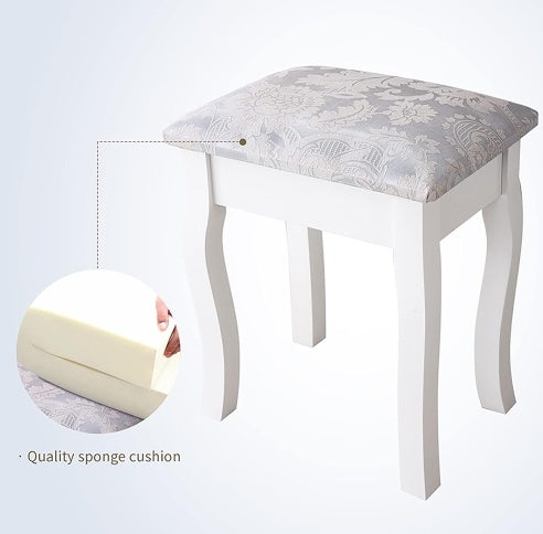 NEW Vanity Table Set With 4 Drawer, Makeup Dressing Table W Cushioned Stool, Girls Women Bedroom Furniture Set Oval Mirror
