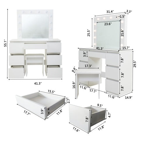 NEW Large White Vanity Tables With Mirror And Light