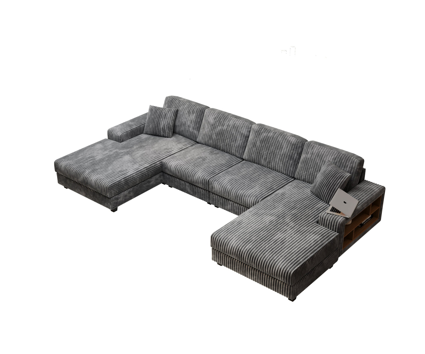 NEW Convertible U-shaped Combination Sofa, Corduroy Fabric, Modern Comfortable Large Size 4 Seat Sofa, Living Room Double Lounge Chair , Dark Grey