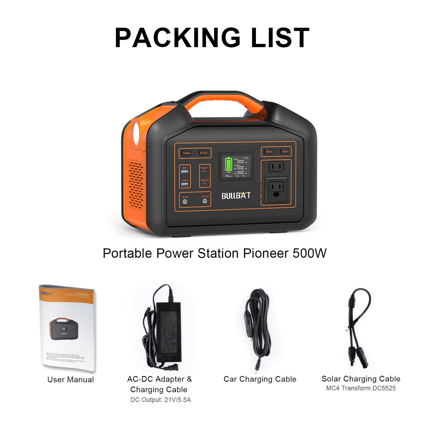 NEW Bullbat 500W Compact Outdoor Energy Storage Inverts Battery Generator Power Supply