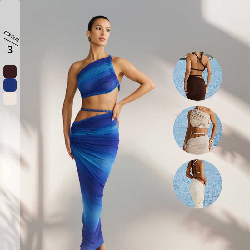 New Diagonal Collar Sling Women's Sleeveless Sheath Midriff Outfit Backless Dress