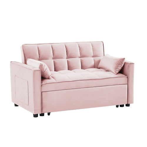 NEW Modern Velvet Loveseat Futon Sofa Couch W Pullout Bed, Small Love Seat Lounge Sofa W Reclining Backrest, Toss Pillows, Pockets Furniture For Living Room,3 In 1 Convertible Sleeper Sofa Bed
