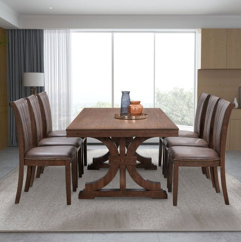 NEW 78.74 Rectangular Rubber Wood Dining Table For 6-8 With Wooden Trestle Pedestal Base Mid Century Modern Kitchen Wooden Table Dinner Table For Dining Room, Living Room ,OAK