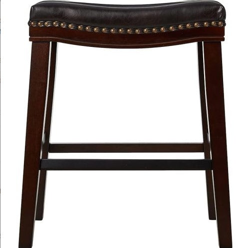 NEW Contemporary Upholstered Saddle Counter Stool with Nail Head Trim Dark Brown Chair