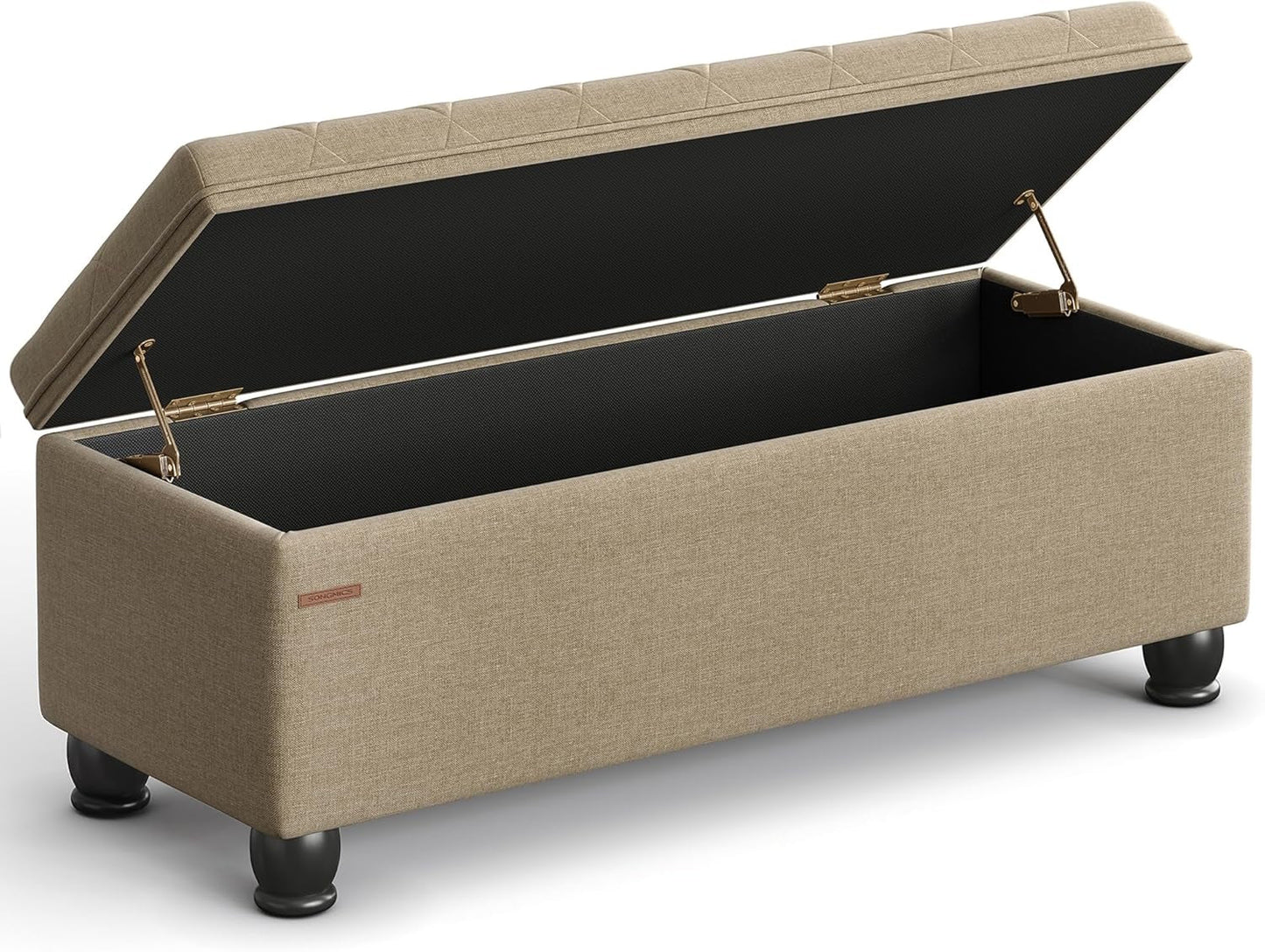 NEW Camel Brown Linen Storage Ottoman Bench Reinforced