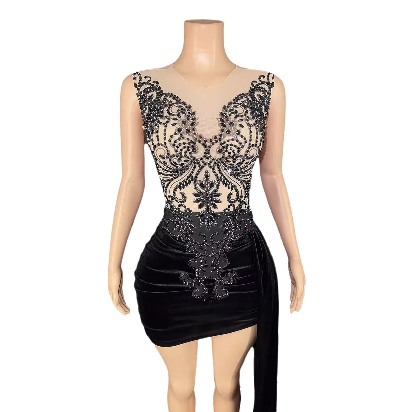 New Summer Luxury Evening Dress Female Singer Stage Costume Senior Dress Side Trailing Skirt