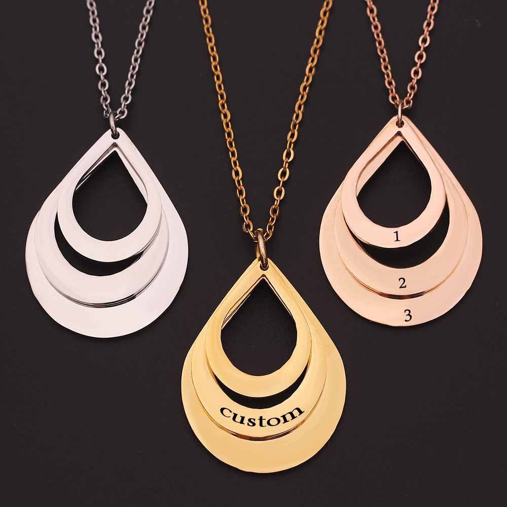 New Customized 3 Water Droplet Engraving Name Stainless Steel Jewelry Pendant Necklaces For Women Personalized Gift