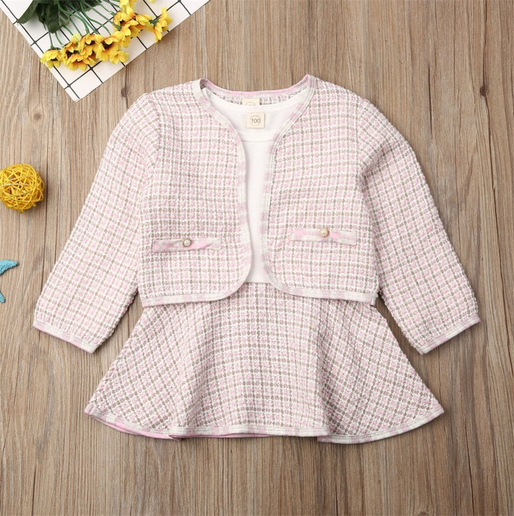 New Long-sleeved Dresses Two-piece Children's Baby Small Incense Wind Suit