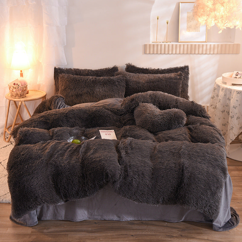 New Luxury Thick Fleece Duvet Cover Queen King Winter Warm Bed Quilt Cover Pillowcase Fluffy Plush Shaggy Bedclothes Bedding Set Winter Body Keep Warm