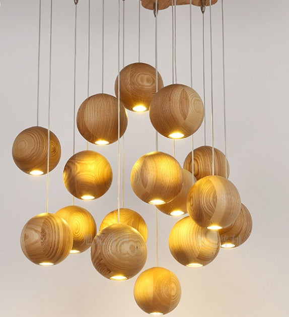 NEW Nordic Solid Wood Ball Chandelier Hanging Lamps Ceiling Light Fixture