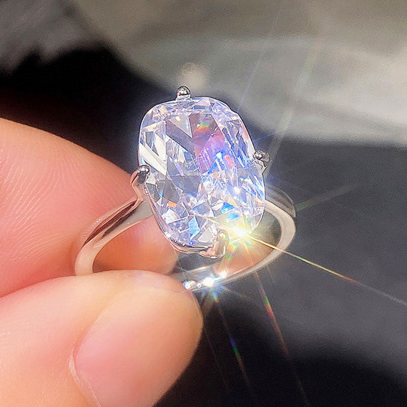 NEW Four-claw White Square Diamond Ring Large Zircon
