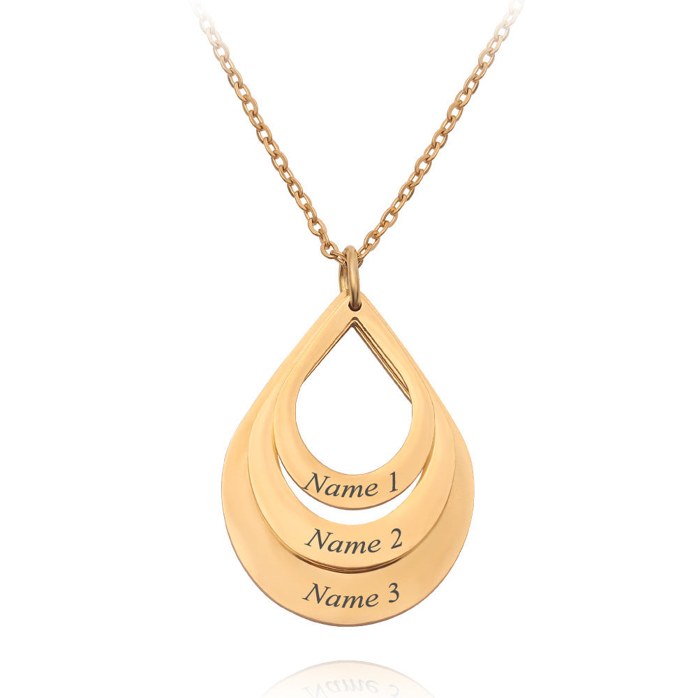New Customized 3 Water Droplet Engraving Name Stainless Steel Jewelry Pendant Necklaces For Women Personalized Gift