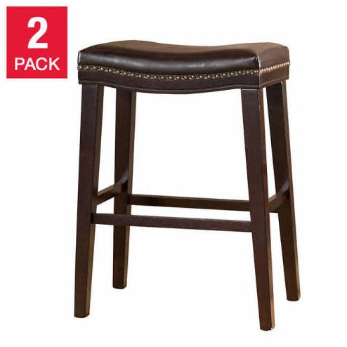 NEW Contemporary Upholstered Saddle Counter Stool with Nail Head Trim Dark Brown Chair