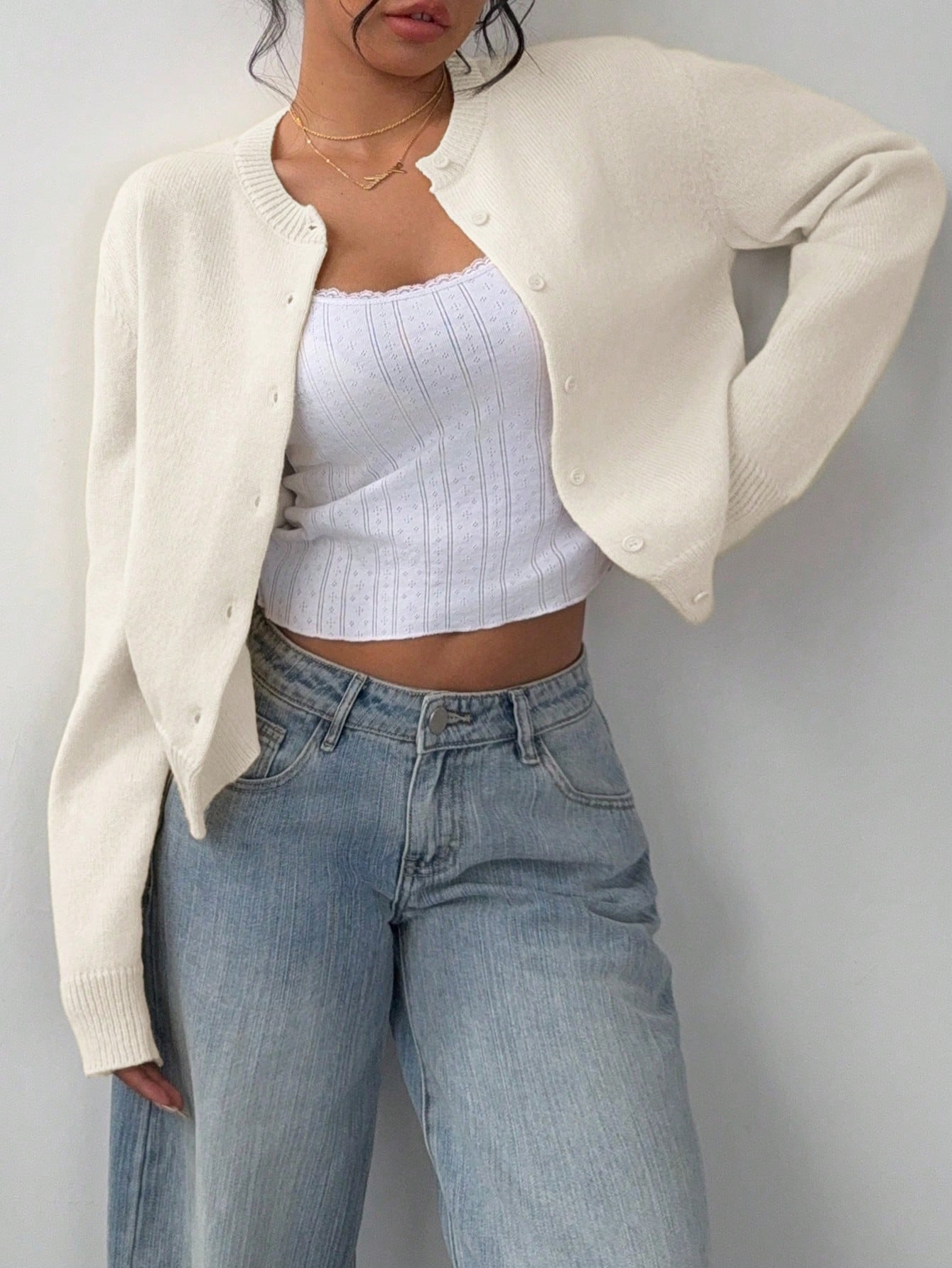 New Chic Long Sleeved Knitted Cardigan Fashion Slim Solid Color Short Sweater For Women Clothing