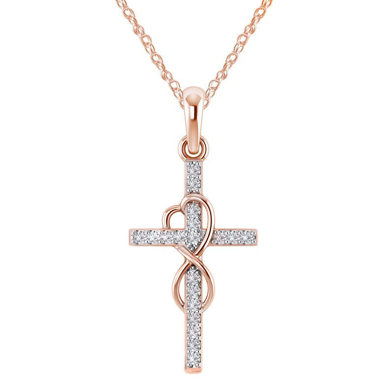 New Alloy Pendant With Diamond And Eight-character Cross Necklace