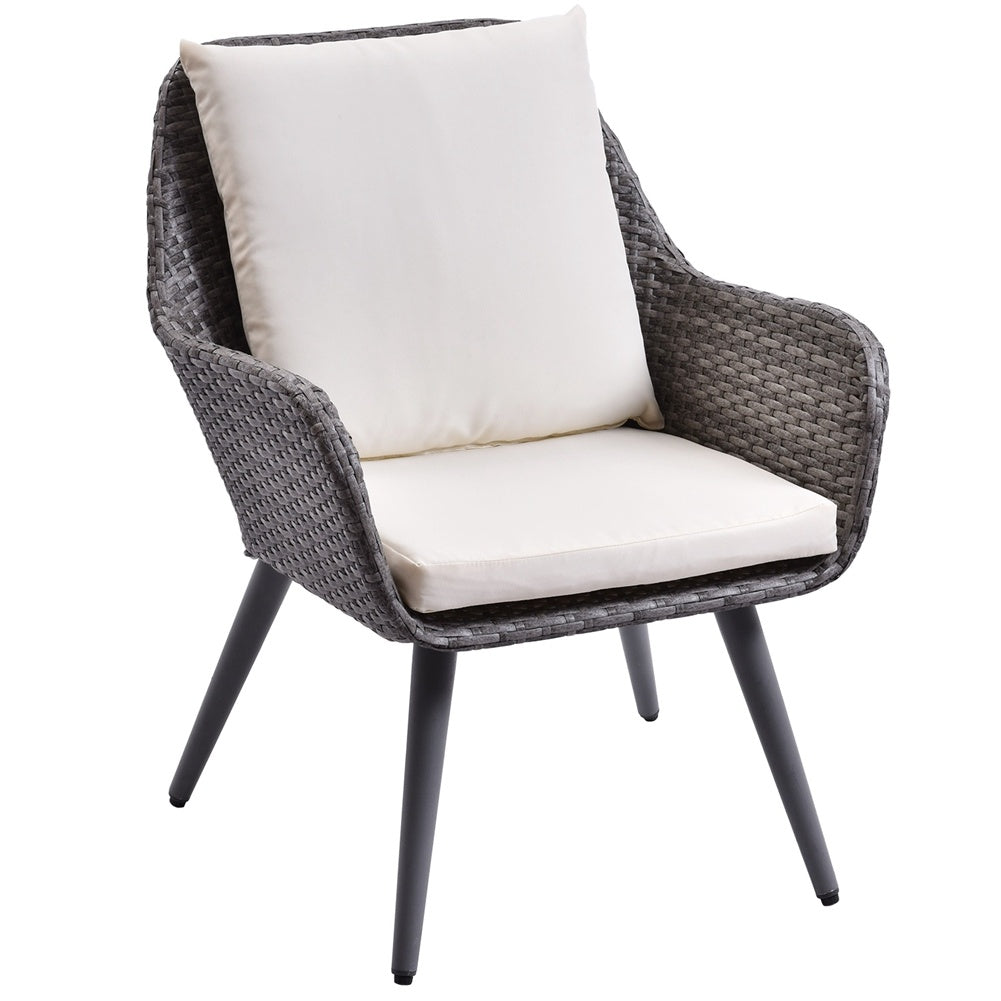 NEW Outdoor Wicker Dining Chair Rattan Accent Chair with Beige Cushion Patio Garden Furniture