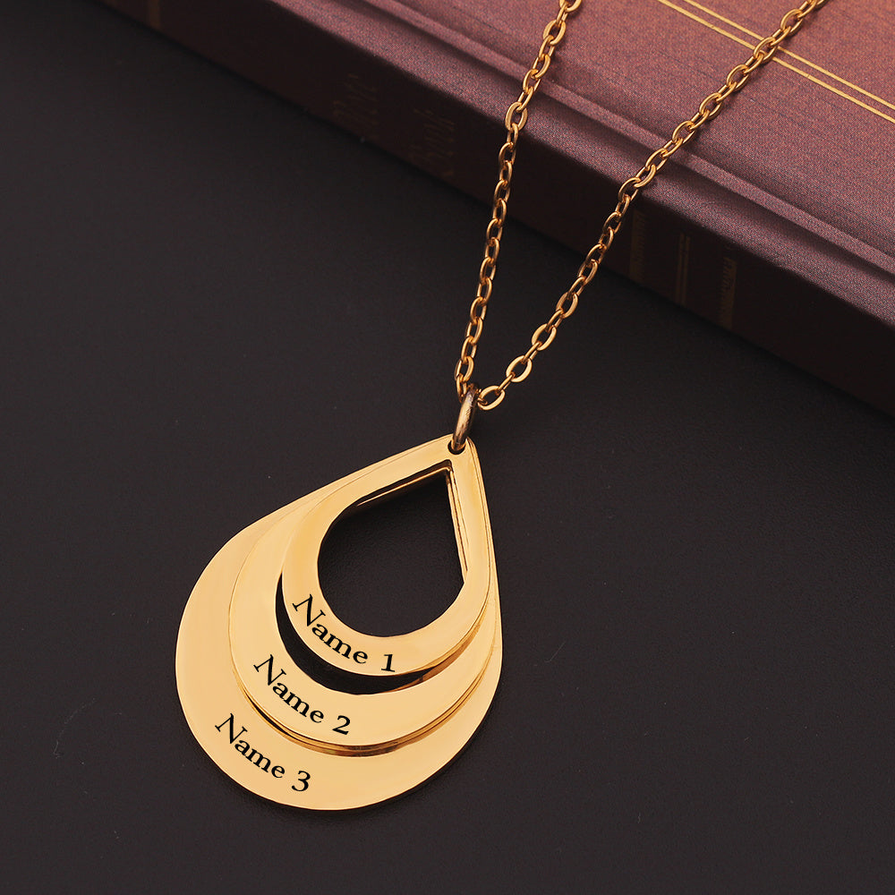 New Customized 3 Water Droplet Engraving Name Stainless Steel Jewelry Pendant Necklaces For Women Personalized Gift