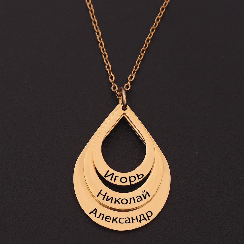 New Customized 3 Water Droplet Engraving Name Stainless Steel Jewelry Pendant Necklaces For Women Personalized Gift