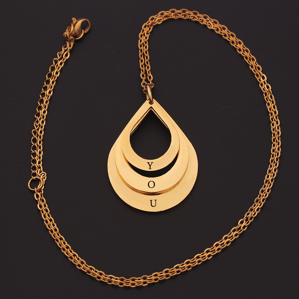 New Customized 3 Water Droplet Engraving Name Stainless Steel Jewelry Pendant Necklaces For Women Personalized Gift