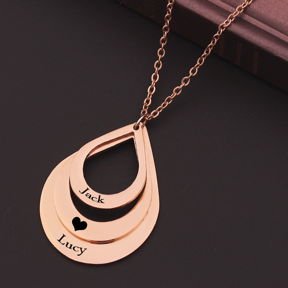 New Customized 3 Water Droplet Engraving Name Stainless Steel Jewelry Pendant Necklaces For Women Personalized Gift