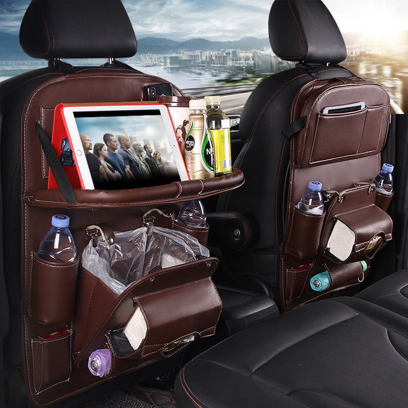 New PU Leather Car Storage Bag Multifunction Seat Back Tray Hanging Bag Waterproof Car Organizer Automotive Interior Accessories