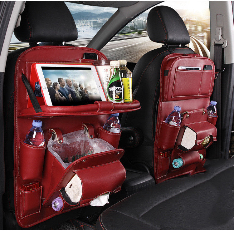 New PU Leather Car Storage Bag Multifunction Seat Back Tray Hanging Bag Waterproof Car Organizer Automotive Interior Accessories