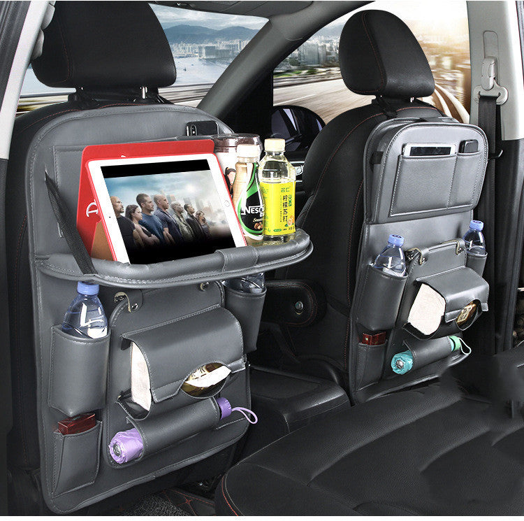 New PU Leather Car Storage Bag Multifunction Seat Back Tray Hanging Bag Waterproof Car Organizer Automotive Interior Accessories