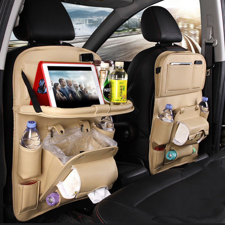 New PU Leather Car Storage Bag Multifunction Seat Back Tray Hanging Bag Waterproof Car Organizer Automotive Interior Accessories