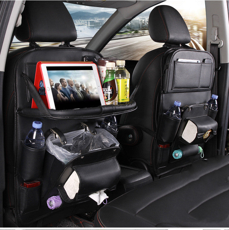 New PU Leather Car Storage Bag Multifunction Seat Back Tray Hanging Bag Waterproof Car Organizer Automotive Interior Accessories