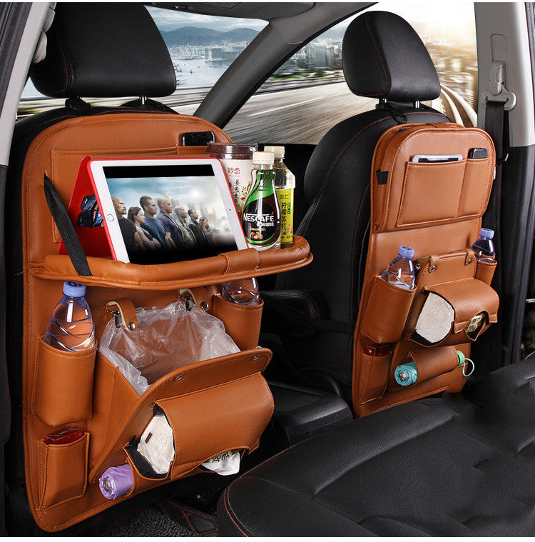 New PU Leather Car Storage Bag Multifunction Seat Back Tray Hanging Bag Waterproof Car Organizer Automotive Interior Accessories