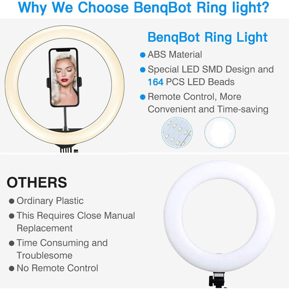 NEW BenqBot Compatible with Apple Video Dimmable Light Selfie LED USB Ring Light with Tripod