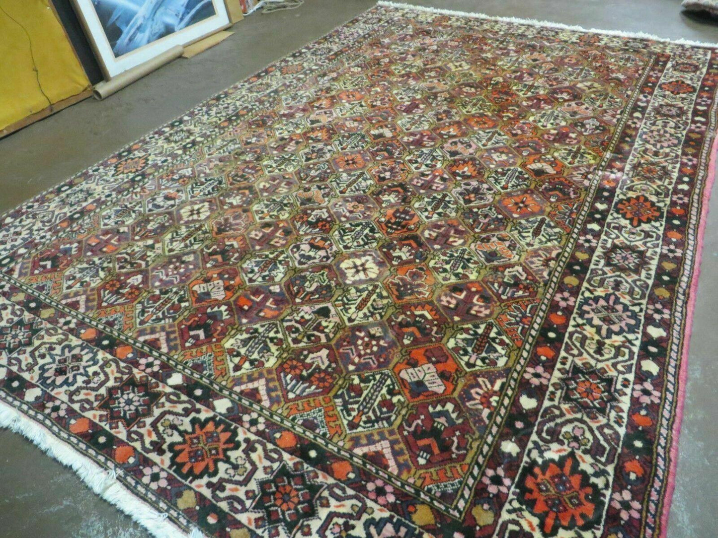 USED Antique Persian Bakhtiari Rug 7x10 - Multicolor Repeated Panel Design - Vegetable Dyed Rug - Hand Knotted Wool Room Sized Oriental Carpet 7 x 10 Rug