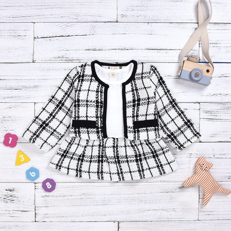 New Long-sleeved Dresses Two-piece Children's Baby Small Incense Wind Suit