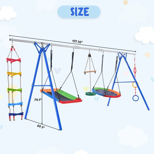 NEW 5-in-1 Outdoor Toddler Playground Steel Frame Multifunctional Playset For Kids With Climbing Ladder Saucer Monkey Pole Disc Swing Ring Swing Set